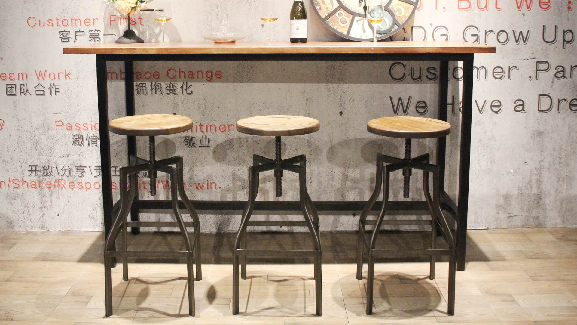 Ayarlanabilir Bar Sandalyesi Ahşap Koltuk Bar Taburesi ve Bar Masası