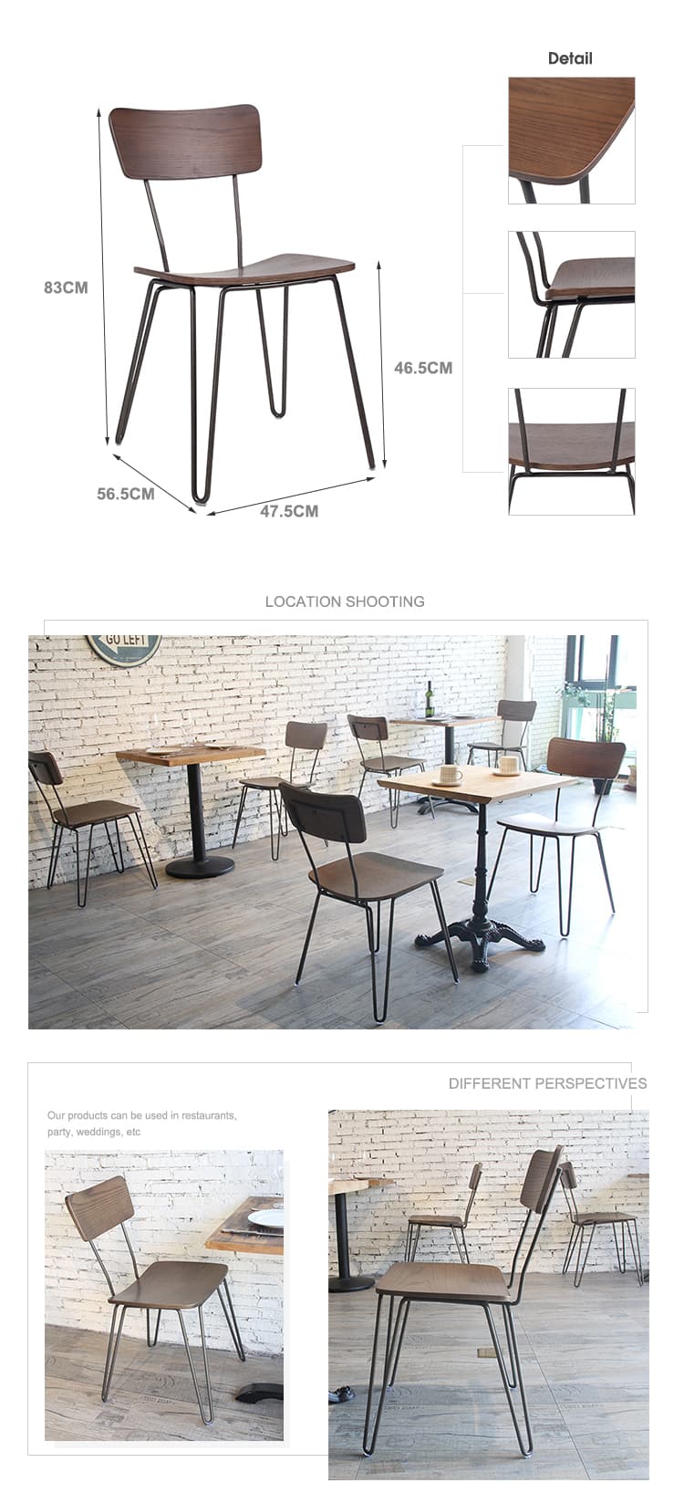 مطعم Coffee Hairpin Legs Wooden Seating Chair 708-H45-STW