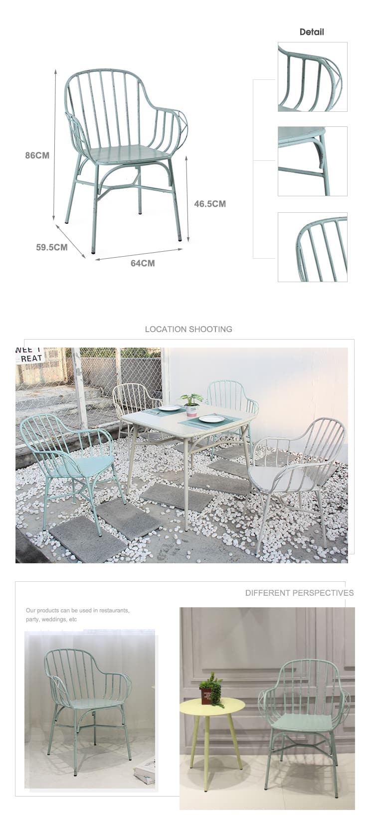 Chaise de salle à manger de bistrot de restaurant en plein air avec dossier en aluminium européen 749 (M) S-H45-ALU (2)