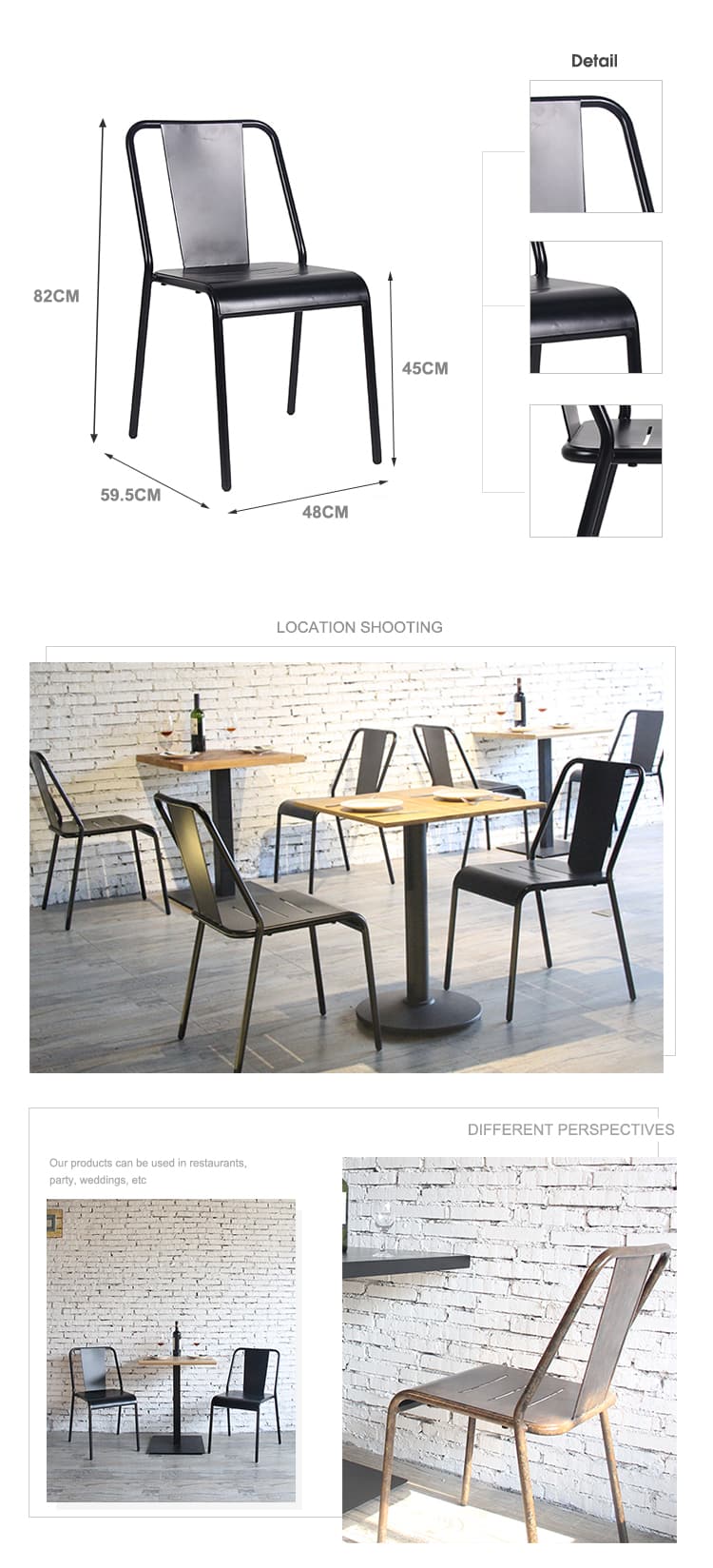 مطعم صناعي بيسترو غرفة طعام نورديك كرسي قابل للتكديس 796S-H45-ALU (1)