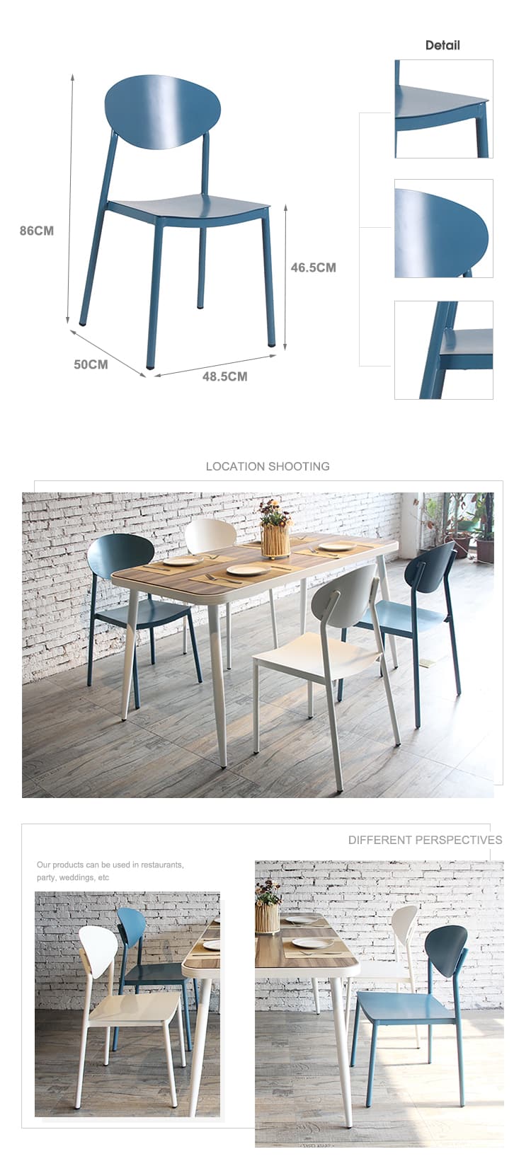 Chaise de salle à manger en aluminium empilable colorée de restaurant de café de bistro 767-H45-ALU