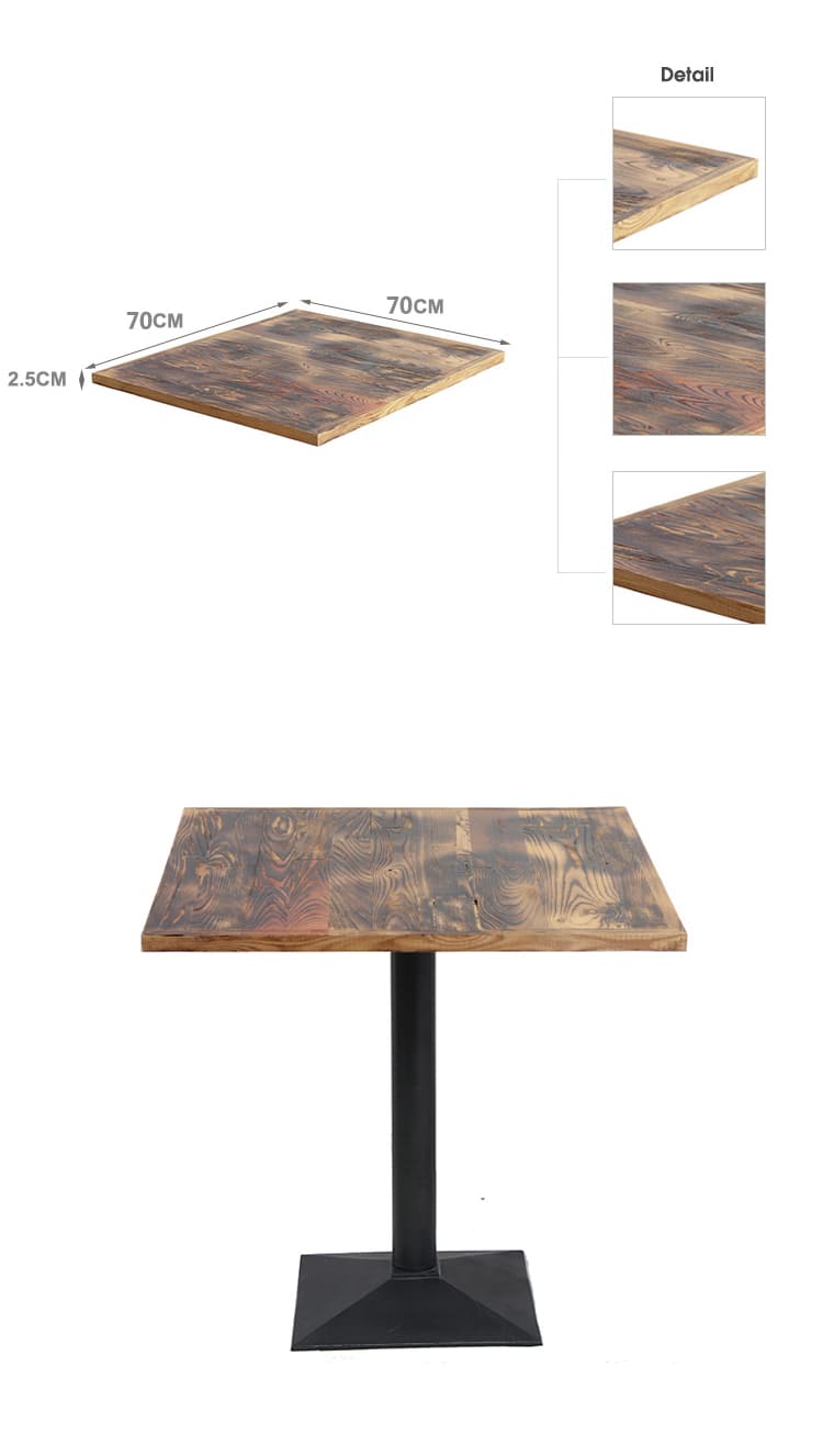 Kundengebundene gebrannte Holzmöbel-Restaurant-Holz-Tischplatten TTAW-V05-SQ70-25 (4)
