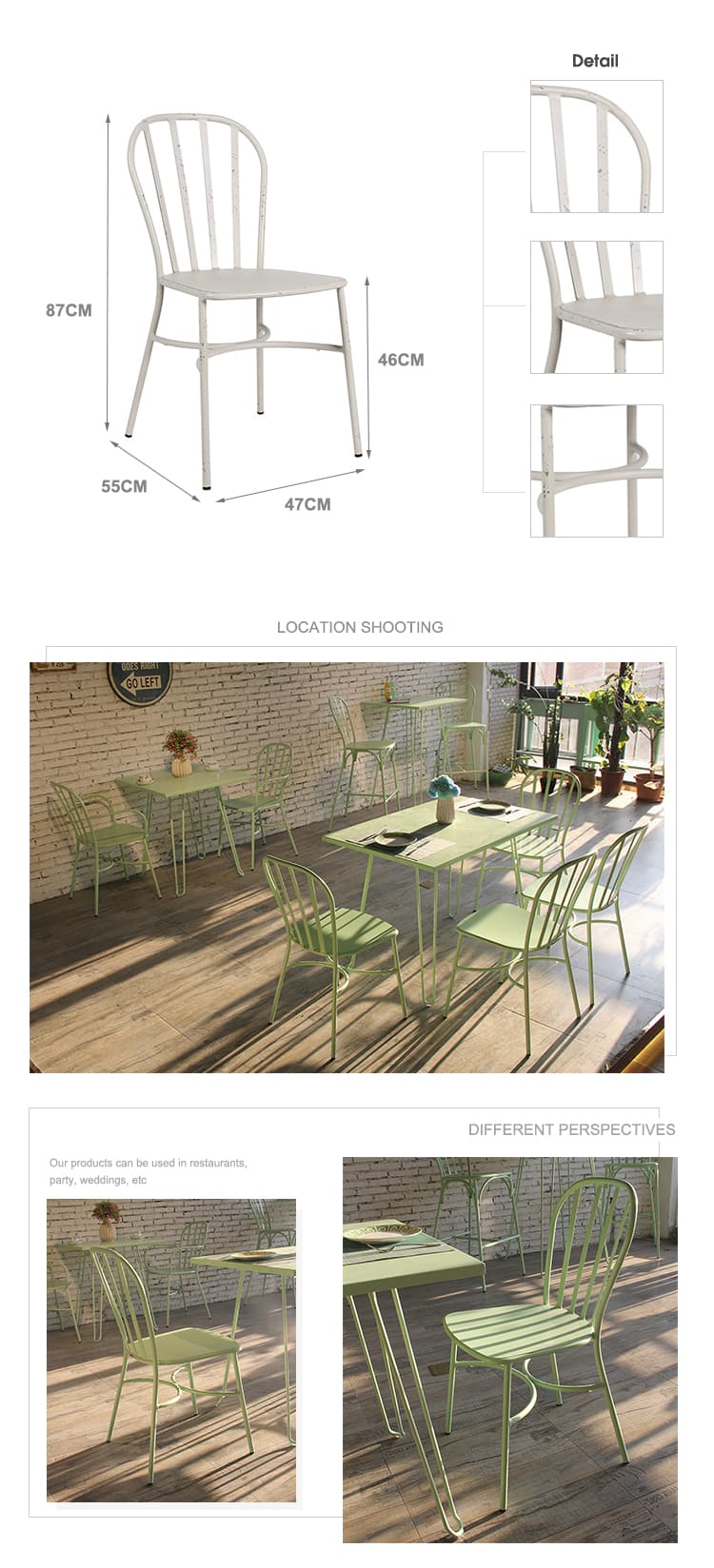 Fransız Dış Mekan İstiflenebilir Cafe Endüstriyel Bistro Ticari Metal Sandalye 763(M)S-H45-ALU