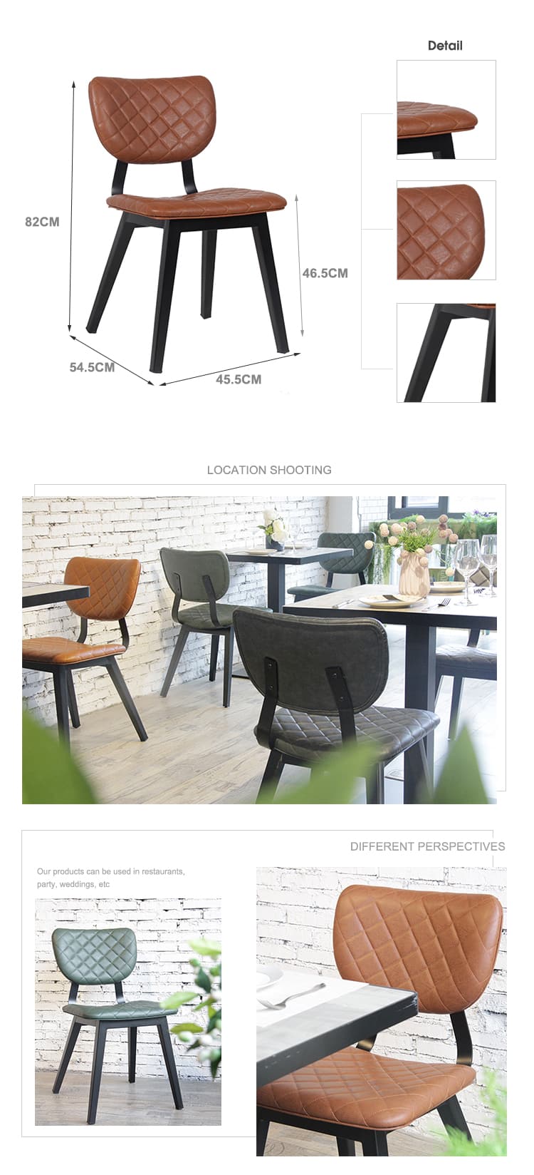 Chaise en cuir d'unité centrale de luxe moderne de restaurant de café-restaurant industriel vintage 724-H45-STPU (1)