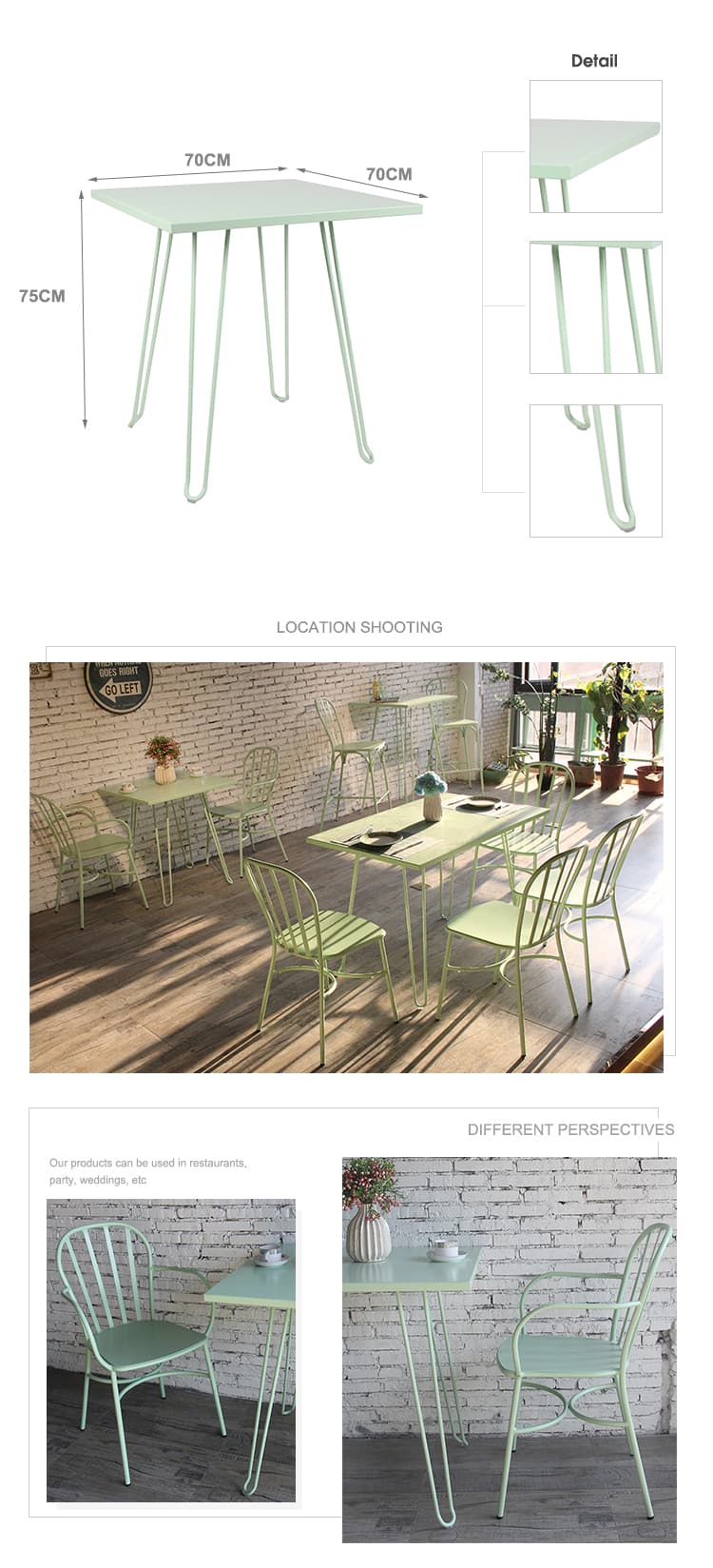 Customized Nordic Aluminium Restaurant Coffee 4 Seater Square Table 735DT-ALU-SQ70 (2)