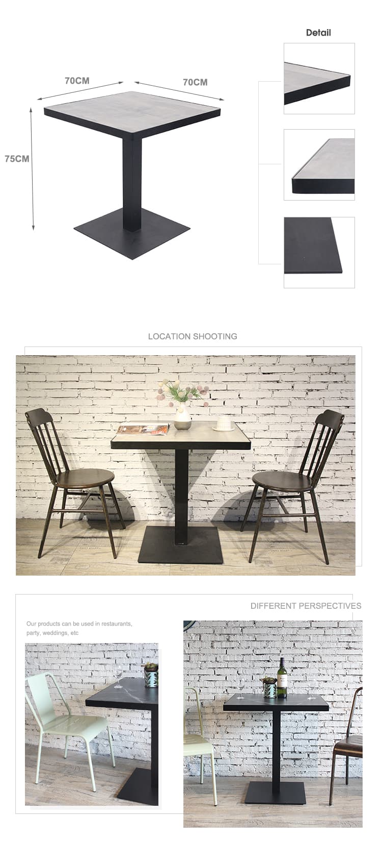 إطار معدني للمطعم الحديث HPL Top Table طاولة قهوة بتصميم جديد 804DT-STHPL-SQ70