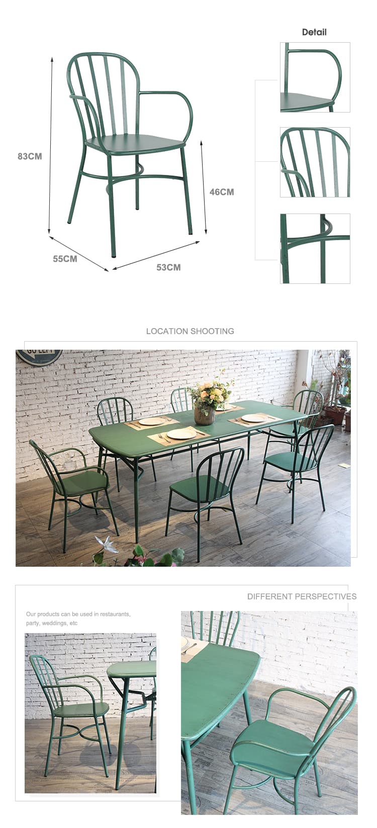 Fransız Dış Mekan İstiflenebilir Cafe Endüstriyel Bistro Ticari Metal Sandalye 763(M)S-H45-ALU (2)
