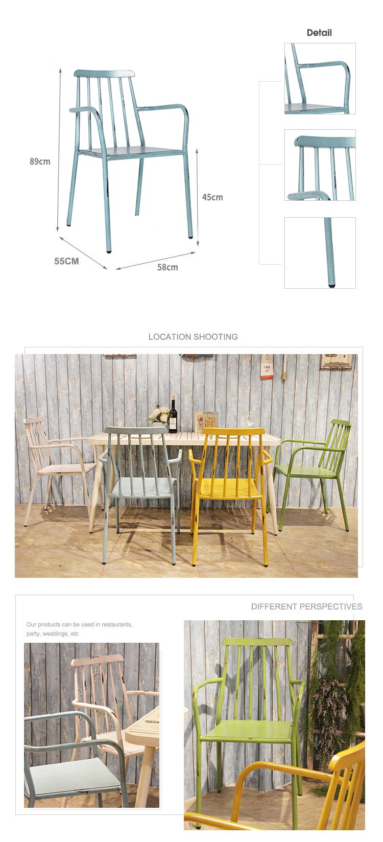 Sillón de jardín de bistró de restaurante apilable para comedor interior al aire libre de aluminio 824MS-H45-ALU (1)