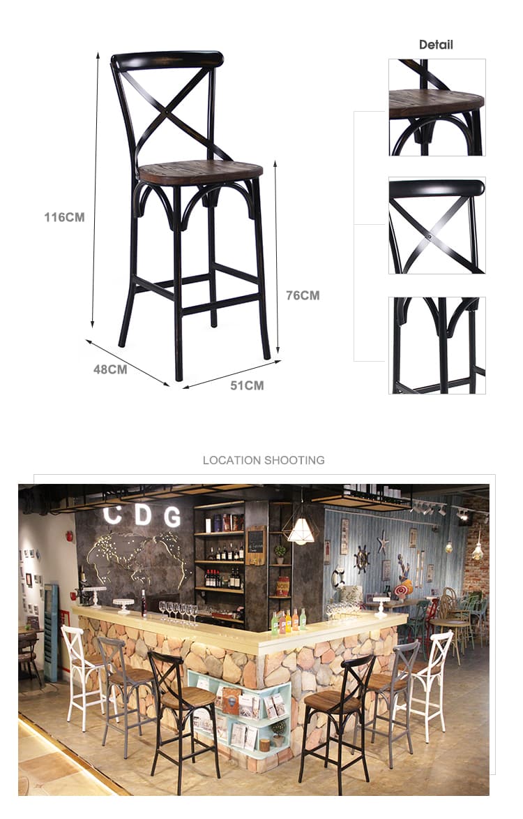 Chaise de bar classique American Antique Restaurant Coffee Bistro Cross Back X Back 657-H75-ALUW (3)
