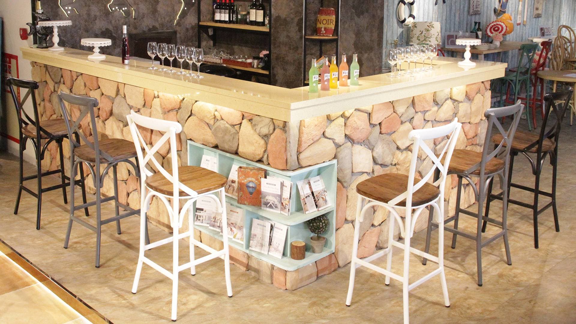 Classic American Antique Restaurant Coffee Bistro Cross Back X Back Bar Chair 657-H75-ALUW