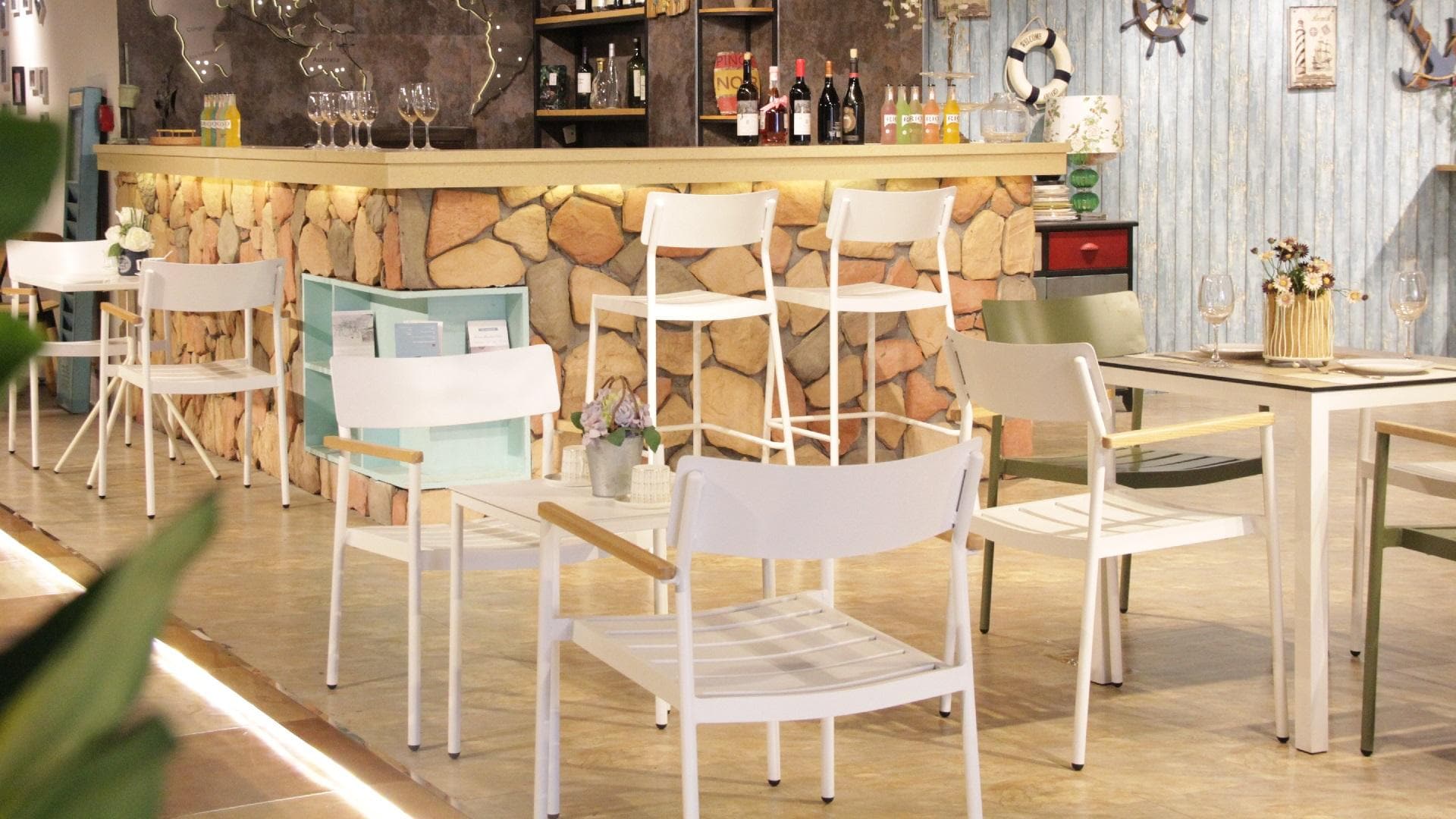 Lüks İskandinav İstifleme Restoran Bistro Bar Kapalı Veranda Bahçe Sandalye Seti 836MS-H45&H75-ALUW