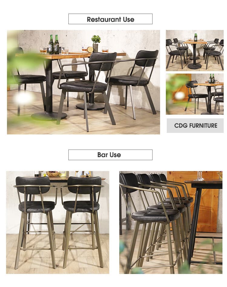 American Retro Faux Pu Leather Iron Frame Home Restaurant Coffee Bar Leisure Dining Chair 795M-H45&H75-STPU (2)