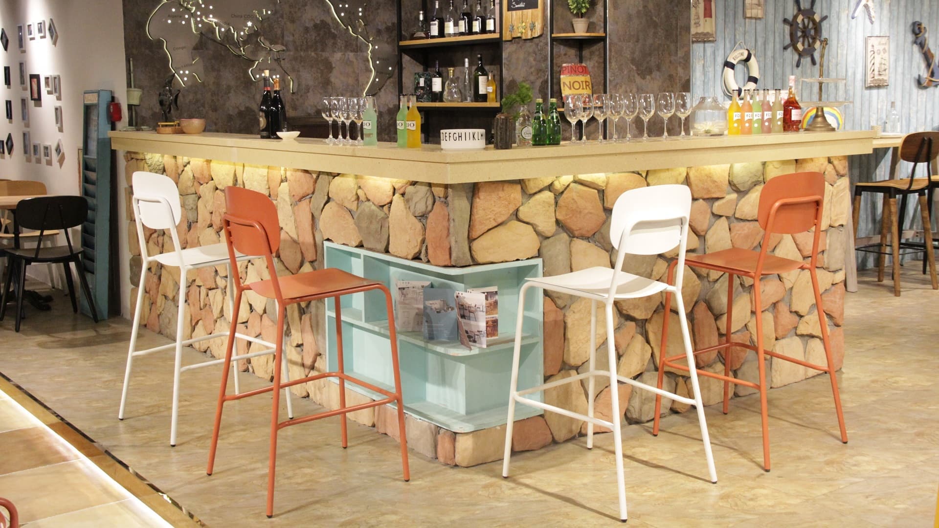 Aluminium Waterproof Indoor Outdoor Garden Bar Tall Chair Bistro Coffee Dining Chair 829S-H75-ALU
