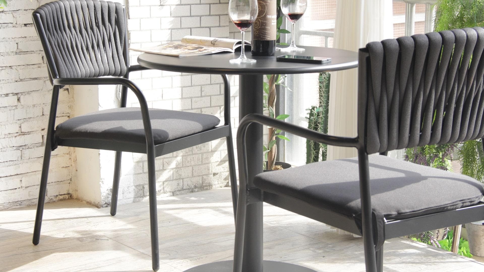 Outdoor Patio Rope Restaurant Furniture Webbing Backyard Terrace Rattan Wicker Chair 317MS-ALU-ROFA