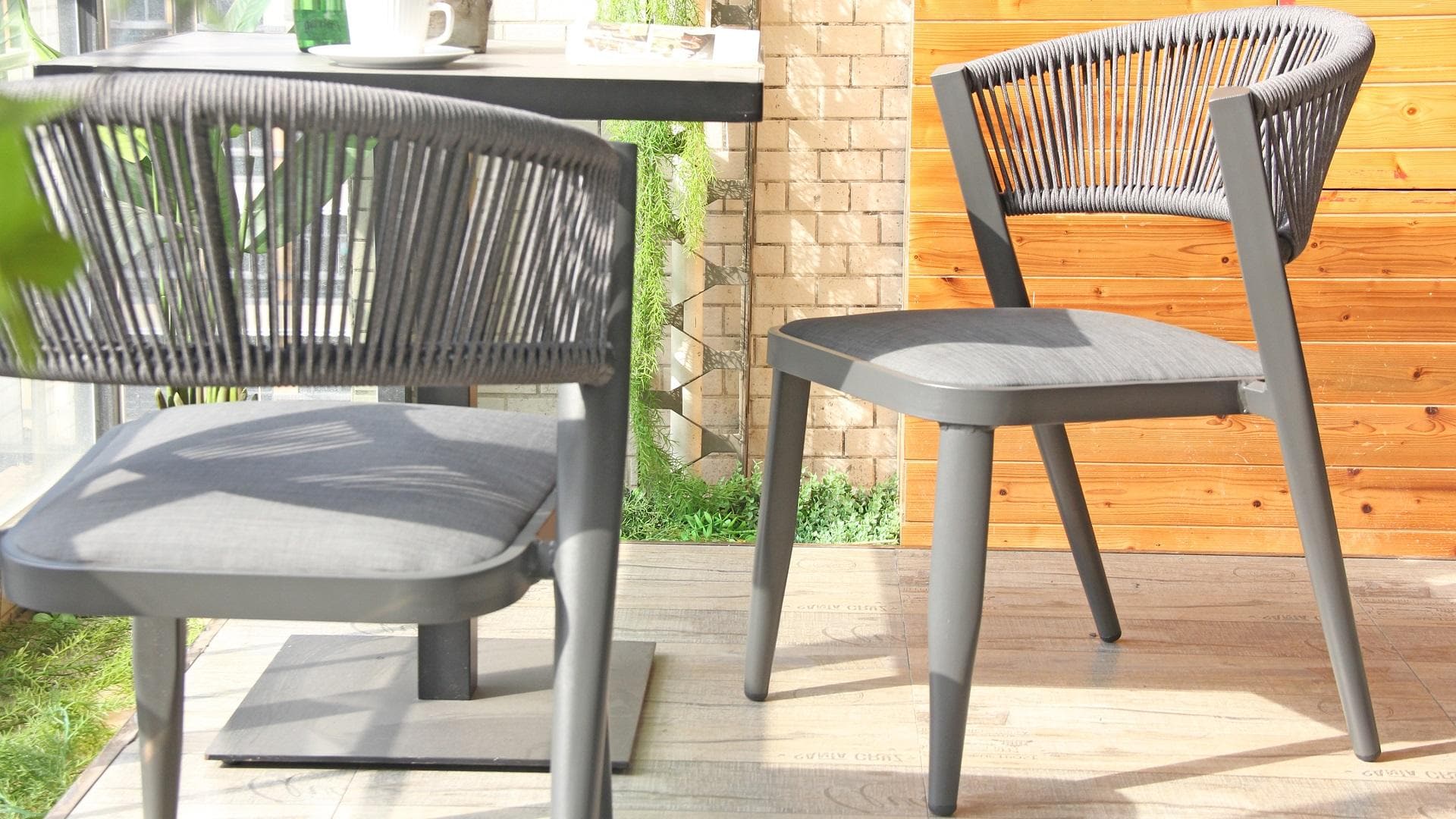 Restaurant Outdoor Stackable Rope Woven Wicker Rattan Dining Chair 313S-H45-ALU-ROTX