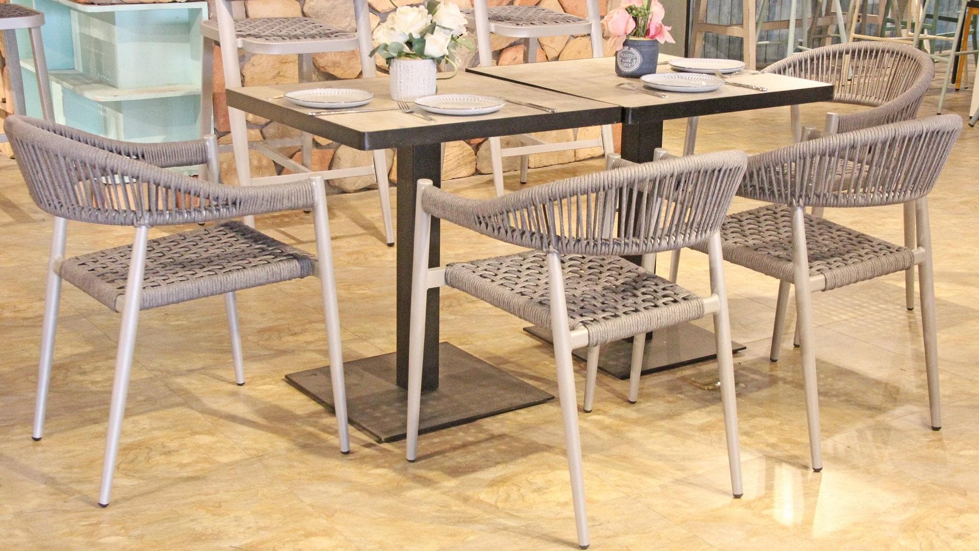 Ensembles de tables et de chaises de meubles en osier imperméable de jardin extérieur Bistro 315MS-H45-ALU-ROTX