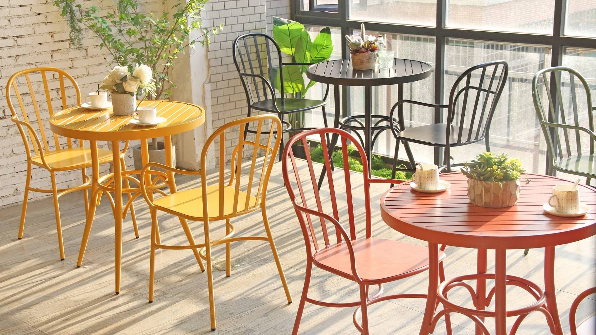 Coffee Shop Club Aluminum Indoor And Outdoor Tables And Chairs Sets 680DT-ALU-RO70+763MS-H45-ALU