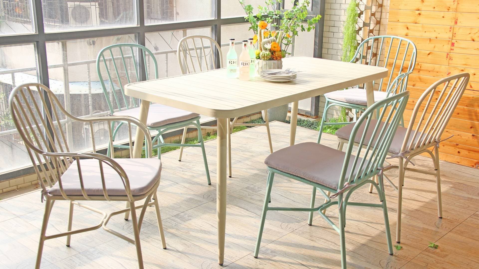 Rustic Style Garden Patio Stackable Cafe Bistro Set Dining Chair 749MS (B) -H45-ALU
