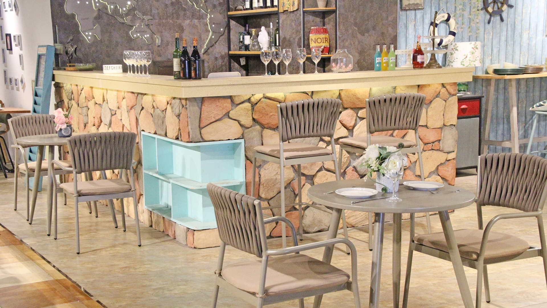 Outdoor Furniture Durable Aluminium Legs Soft Cushion Rope Woven Wicker Bar Chair 317S-H75-ALU-ROFA