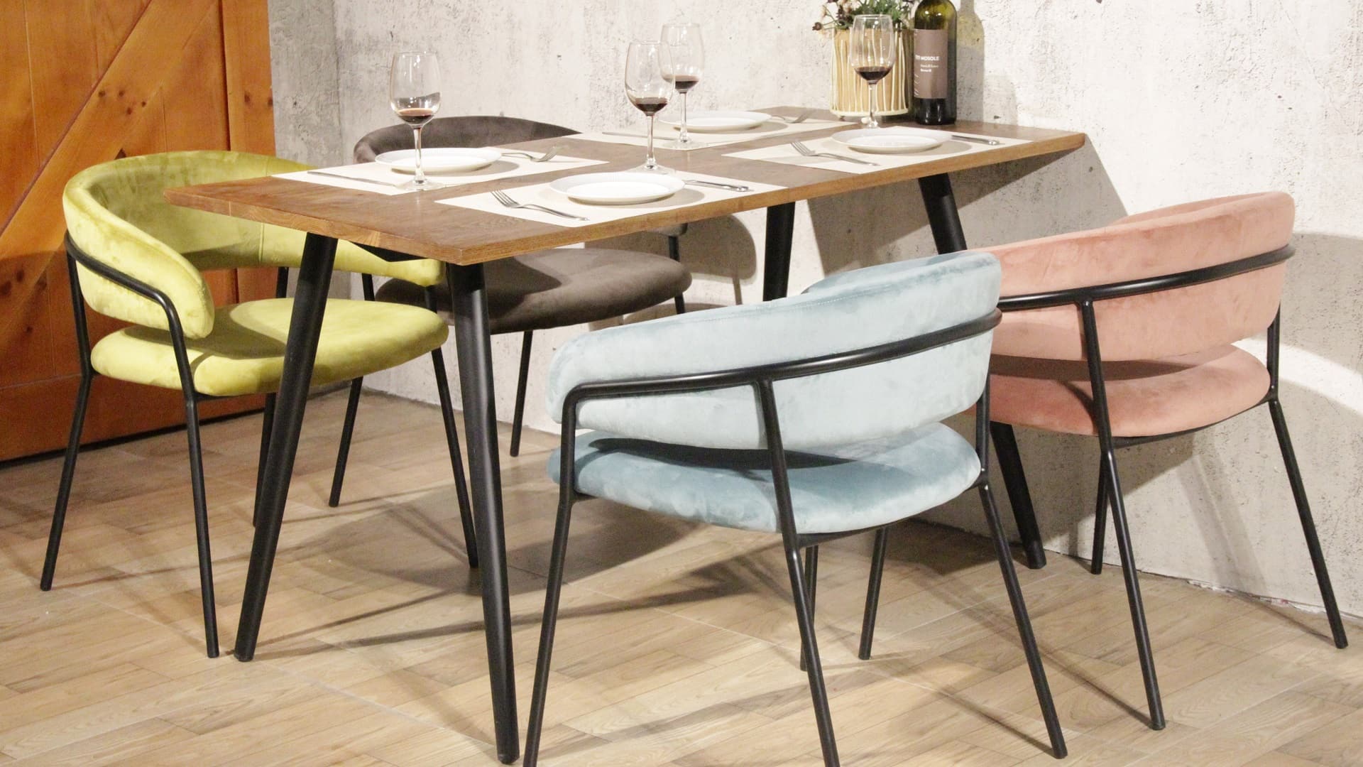 Retro industriell rektangel naturträ Bistro Cafe bord och stolar set 753DT-STW-RE14070