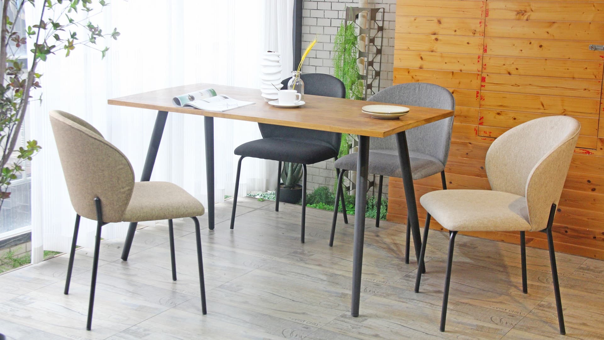 Home Dining Room Furniture Metal Frame Restaurant Fabric Chair And Table Set 893-H45-STFA
