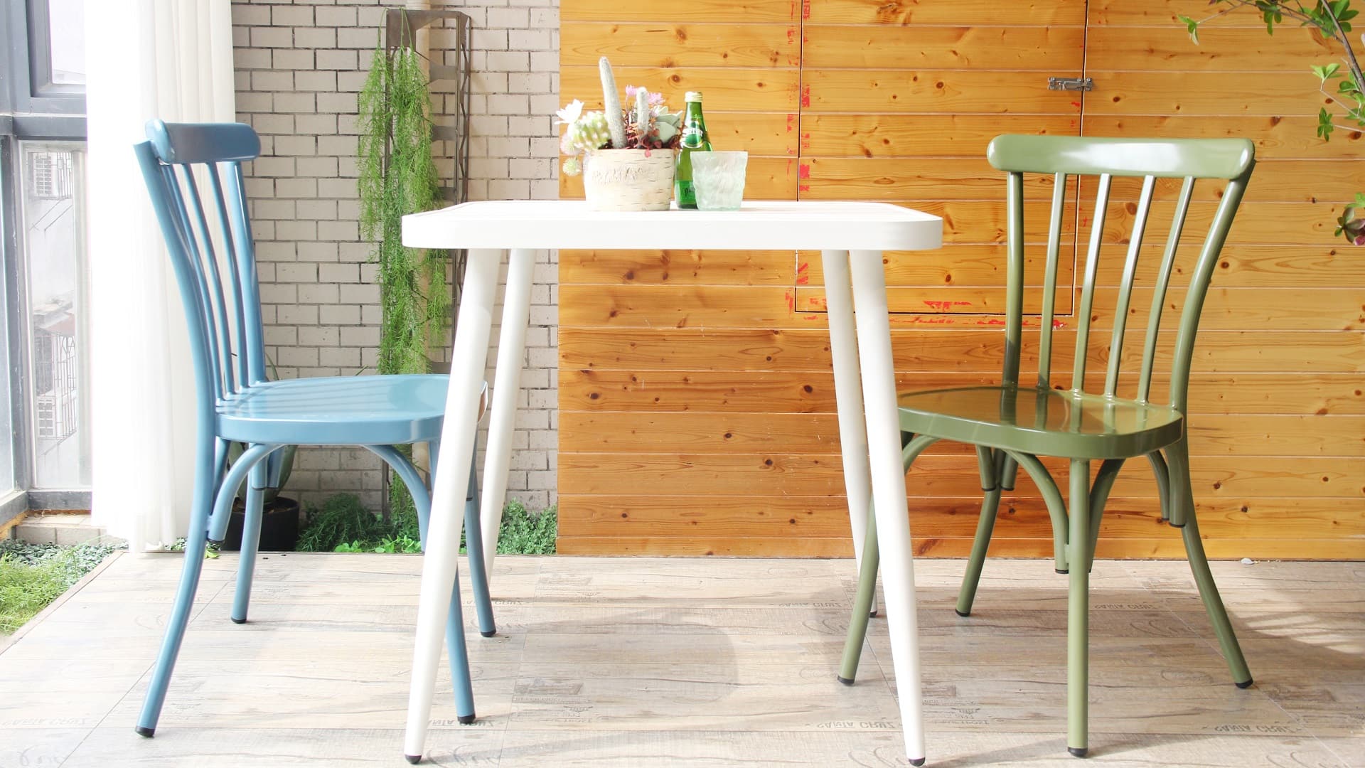 Porch Bistro Furniture Set Patio Outdoor Stacking Balcony Dining Chair 657GS-H45-ALU