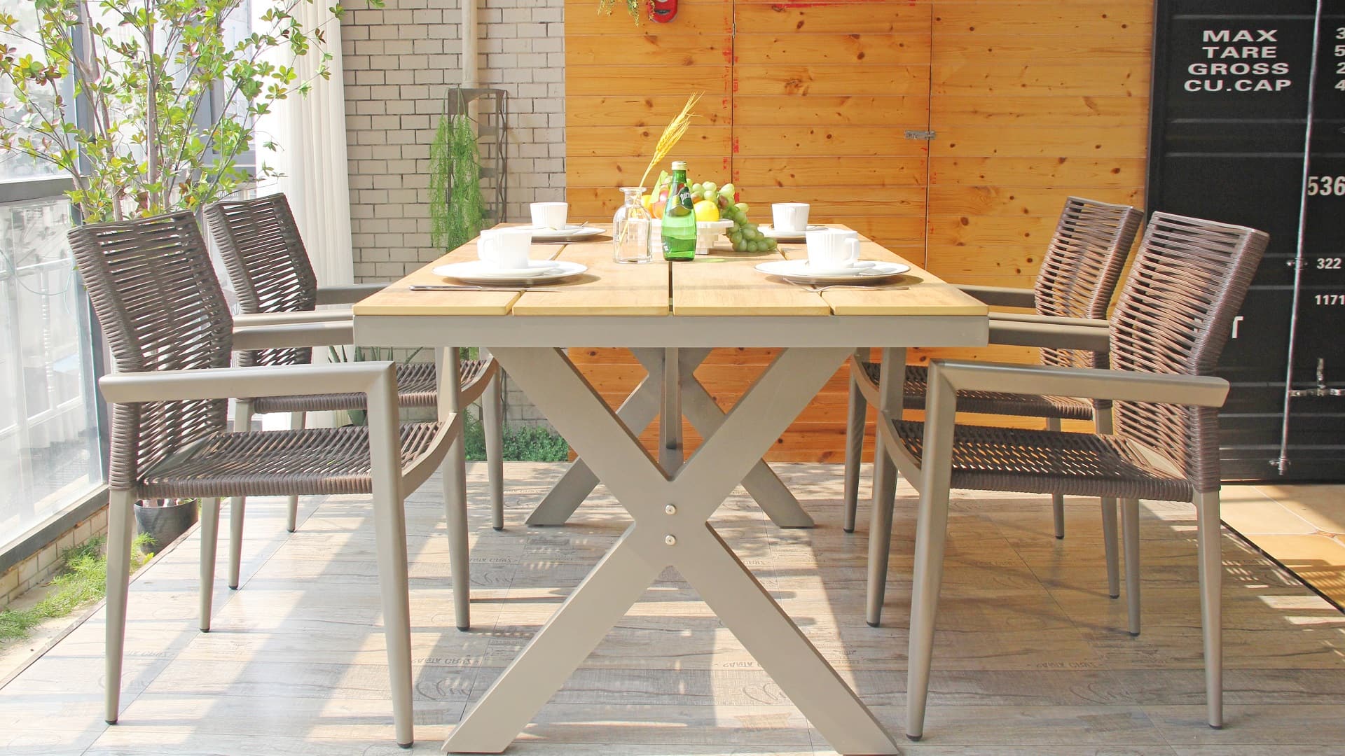 Outdoor Chair And Table Wicker Woven Balcony Beach Terrace Rattan Chair Set 316MS-H45-ALU-RO