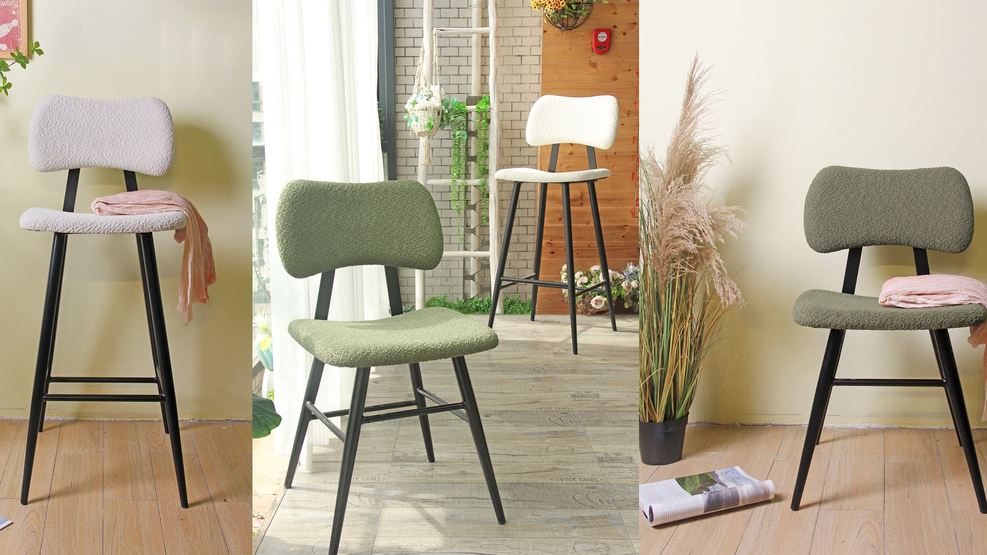 Nordic Leisure Metal Frame Teddy Velvet Dining Chair Fabric Upholstery Bar Chair 741-H45(75)-STFA