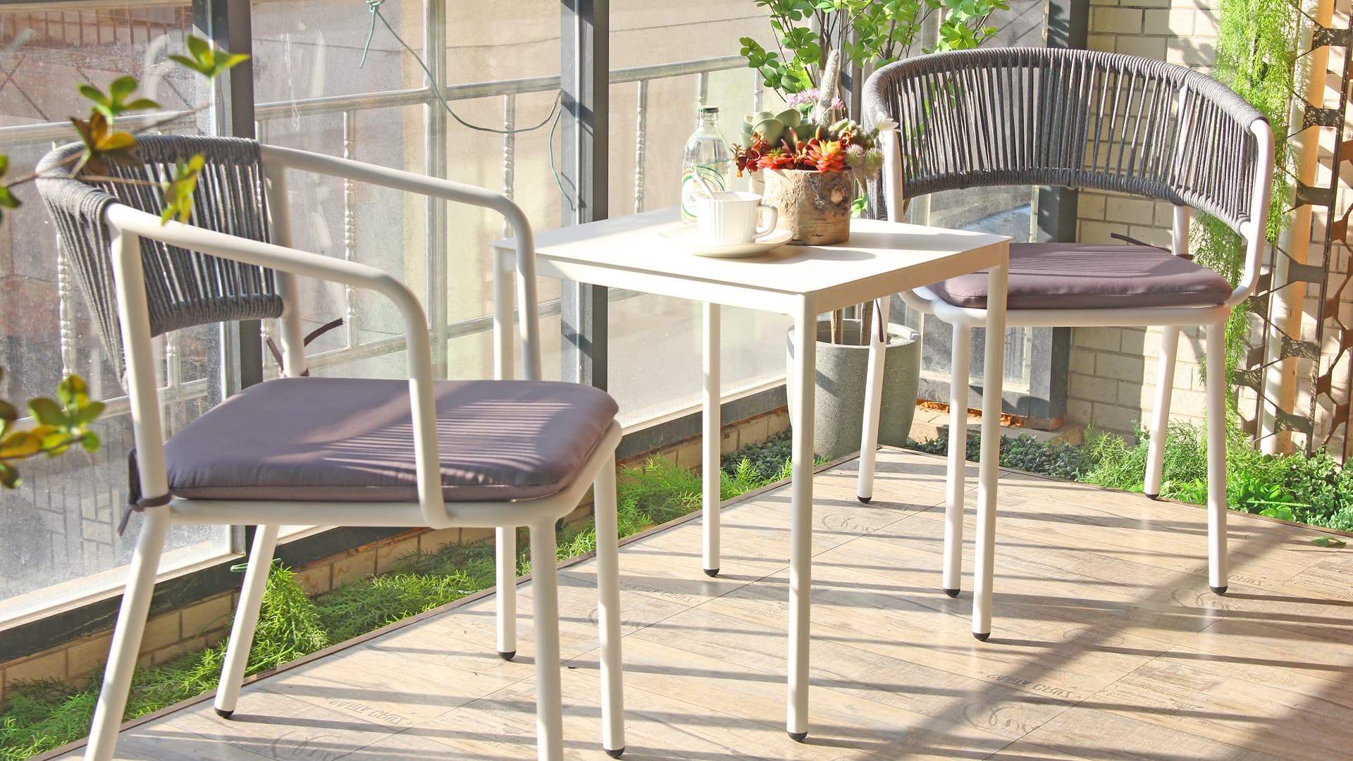 Aluminium Waterproof Pe Rattan Weaving Patio Garden Outdoor Rope Chair 319MS-ALU-ROFA + 328M-ALU-ROFA
