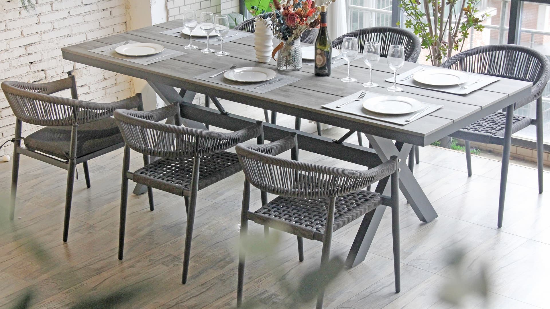 Outdoor Stacking Rope Woven Aluminum Frame Bistro Cafe Leisure Rattan Chair 315MS-H45-ALU-ROFA