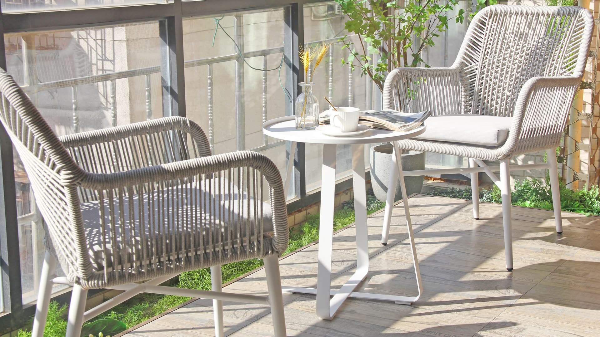 Sillón de balcón rústico de ocio nórdico, muebles de patio, silla de jardín, juego de mesa 320MS-H45-ALU-ROFA
