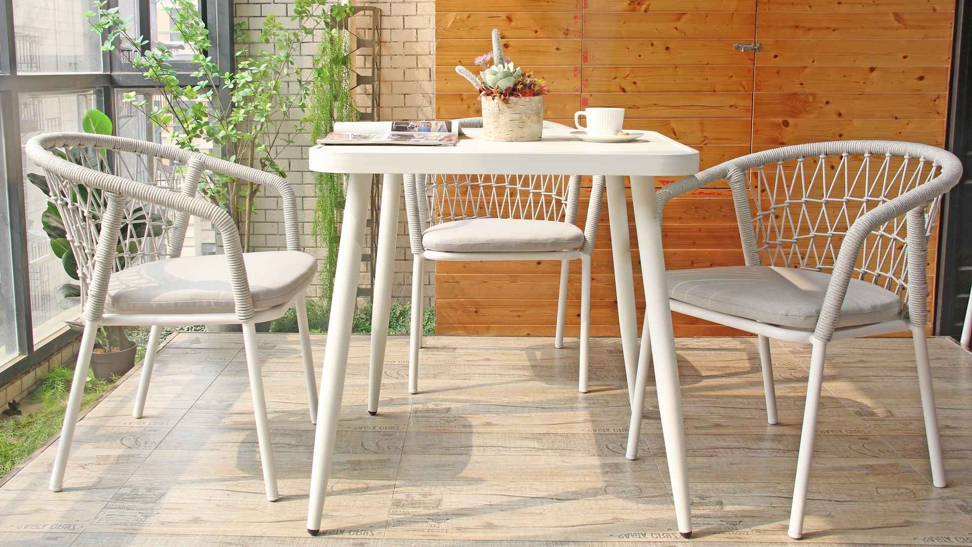 Outdoor Balcony Lawn Rope Weaving Stackable Garden Furniture Armchair With Soft Cushion 322MS-H45-ALU-ROFA