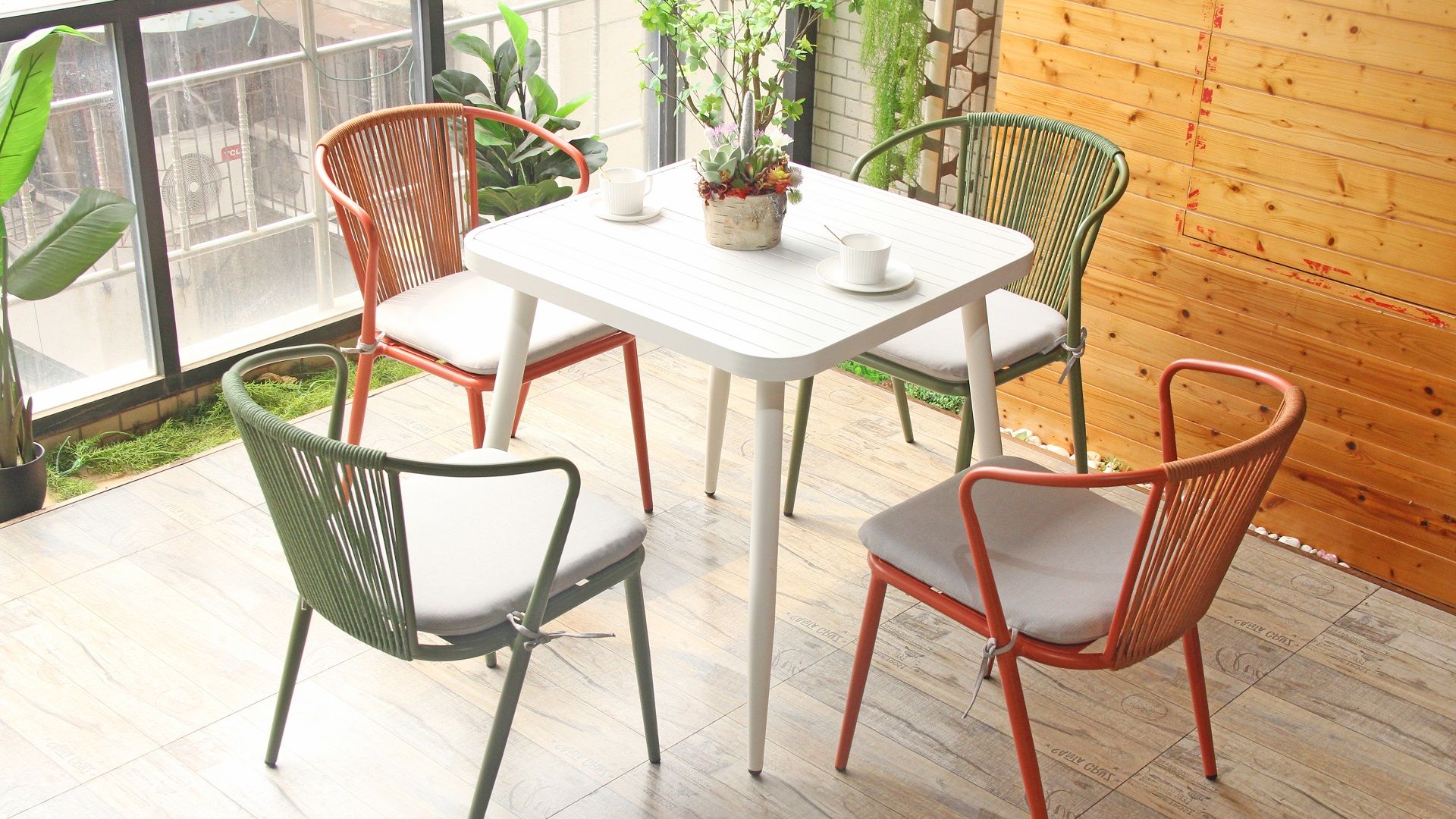Contemporary Design Aluminum Frame Linen Cushion Woven Rope Patio Outside Chair 843MS-H45-ALU-ROFA