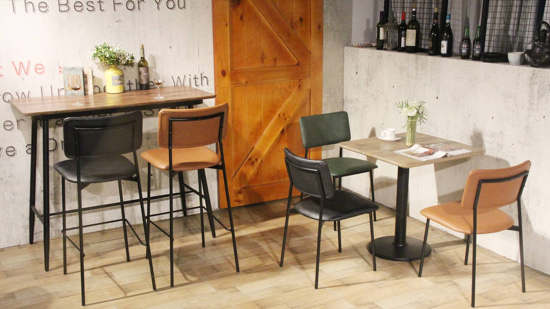 Metal Leg Pu Leather Seat And Backrest Fabric Industrial High Stool Bar Chair 895-H75-STPU