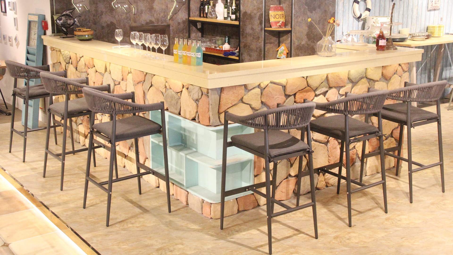 Modern Designer Bar Pub Beach Counter Woven Rope Aluminum Outdoor Indoor Barstool Chair 315MS-H75-ALU-ROFA